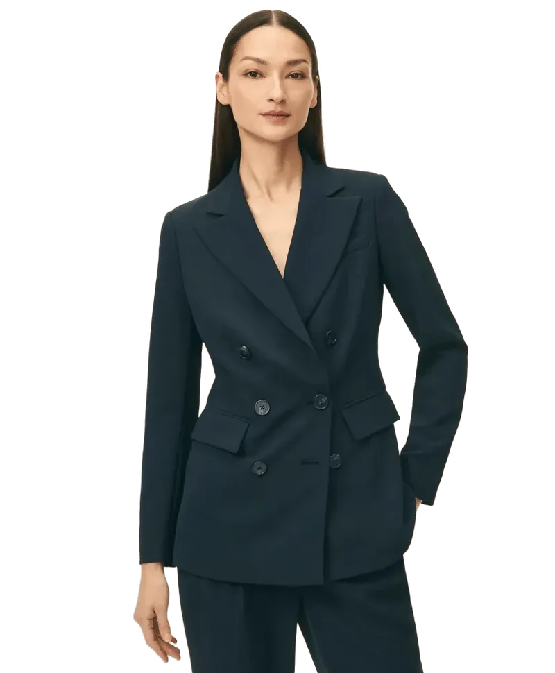 Double-Breasted Peak Lapel Jacket in Fine Twill Stretch Crepe