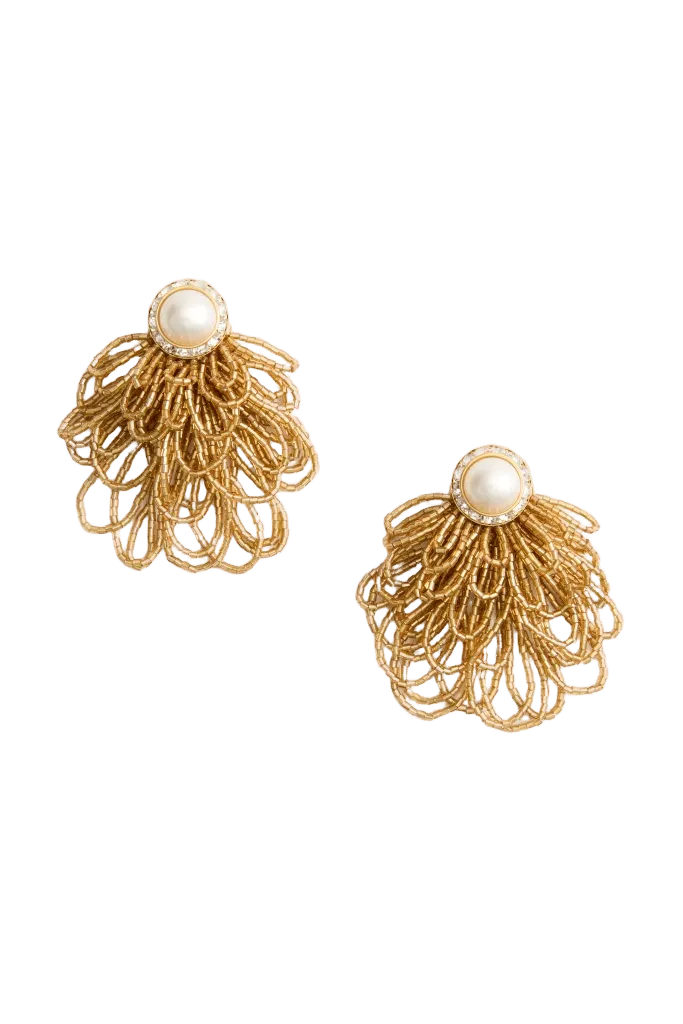 Pearl and Gold Beaded Earrings