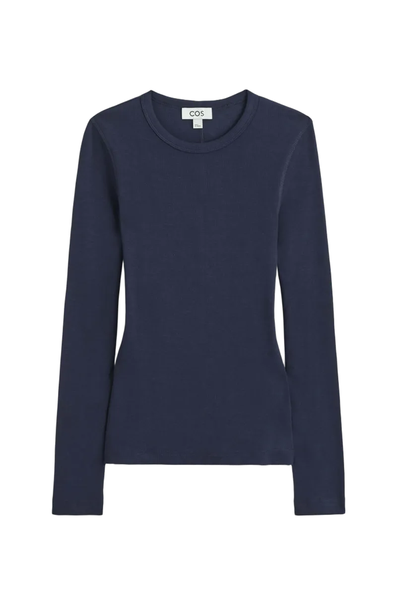 SLIM RIBBED COTTON LONG-SLEEVED TOP