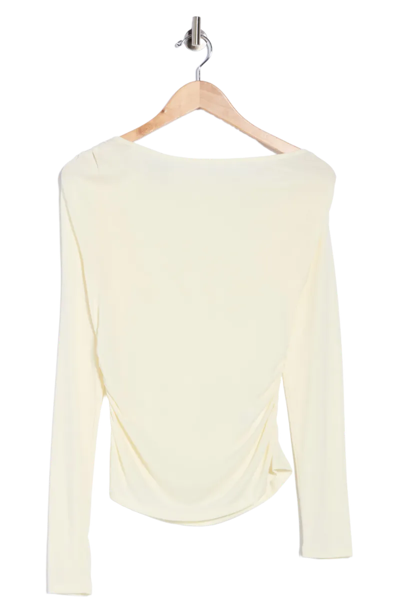 Ruched Boat Neck Long Sleeve Top