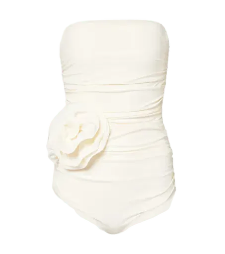Floral-appliqué ruched swimsuit