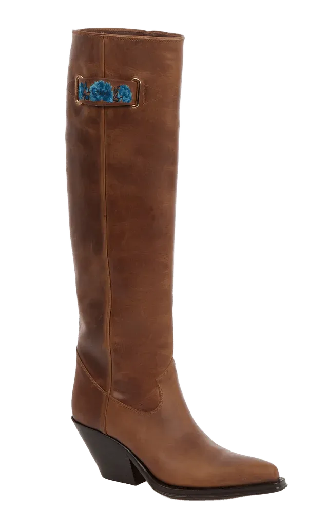 Floral-Embellished Leather Boots