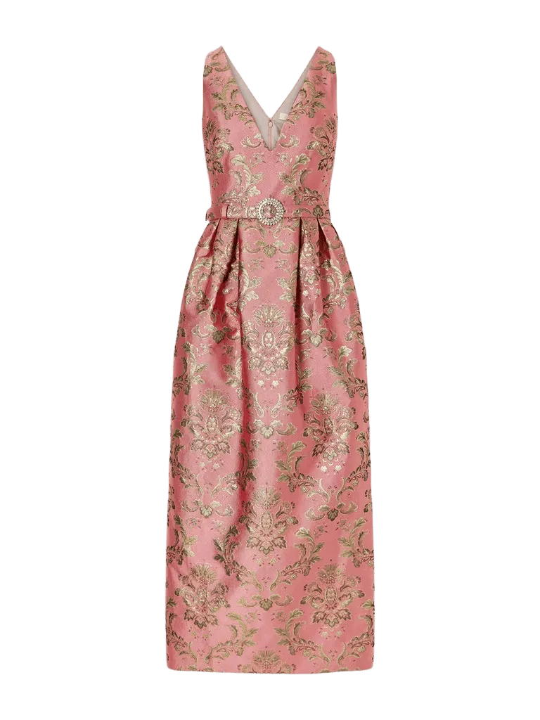 Jules belted crystal-embellished floral-jacquard midi dress