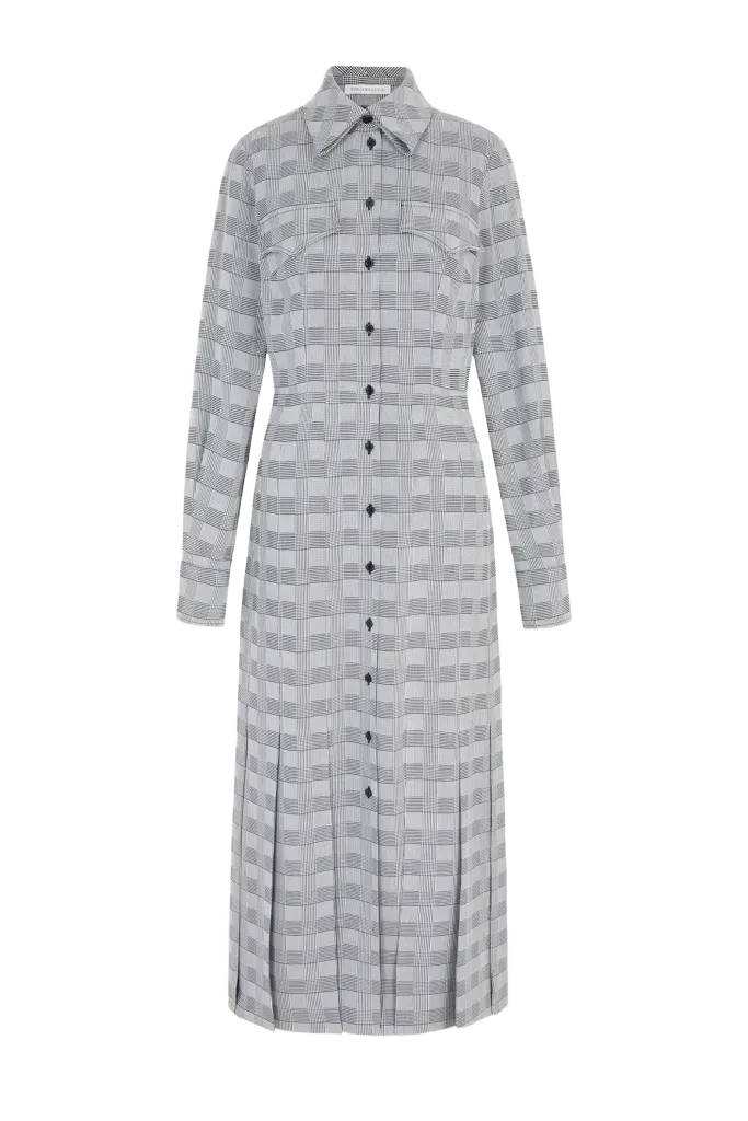 Caliste Dress in Black & White Prince of Wale Check