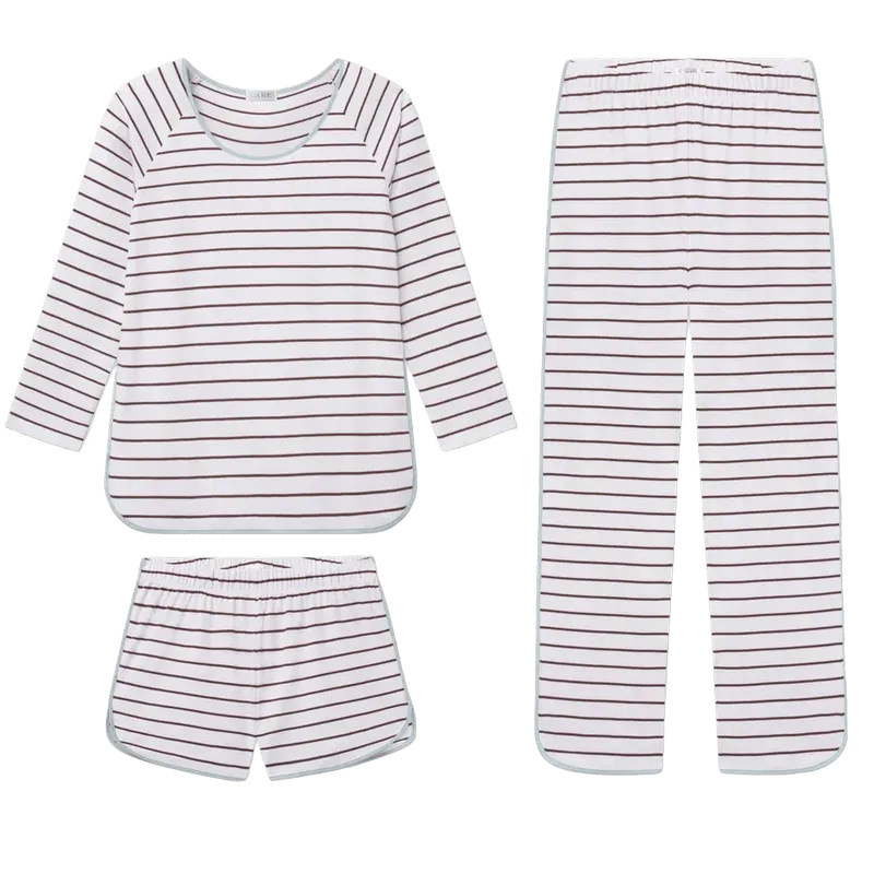 Pima Long Sleeve Three-Piece Bundle in Cocoa Club Stripe