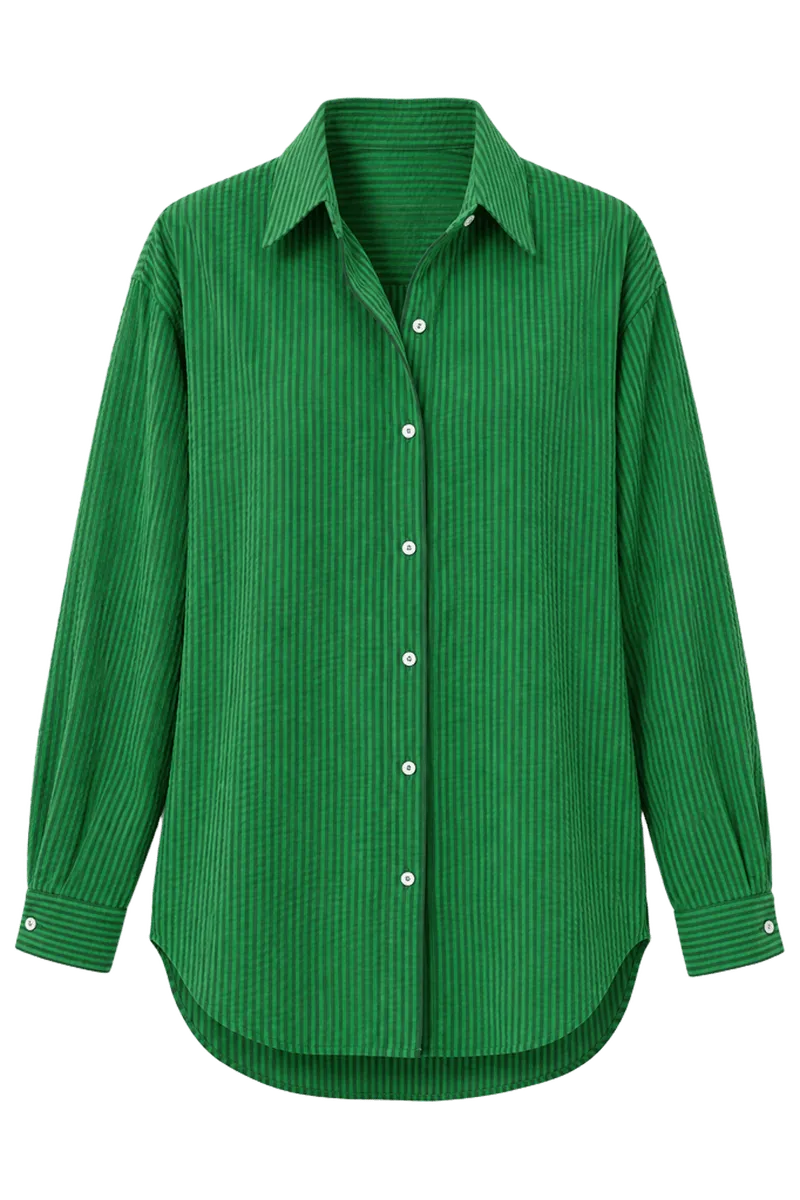 Tonal Green Stripe Seersucker Nadine Button Down