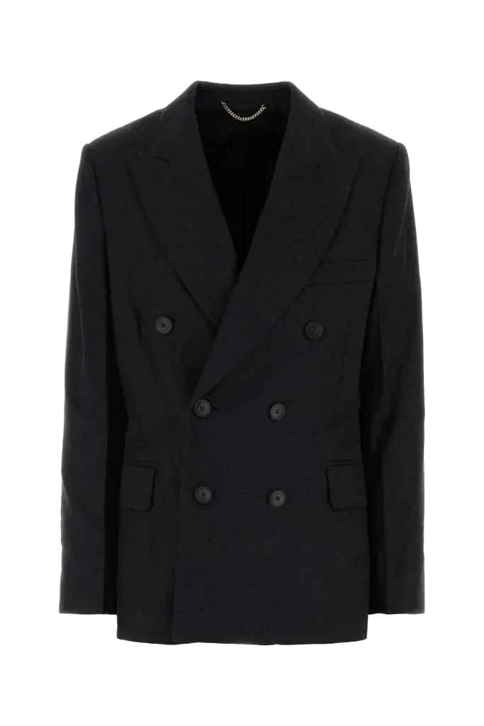 Victoria Beckham Double-Breasted Virgin Wool Blazer — Gray