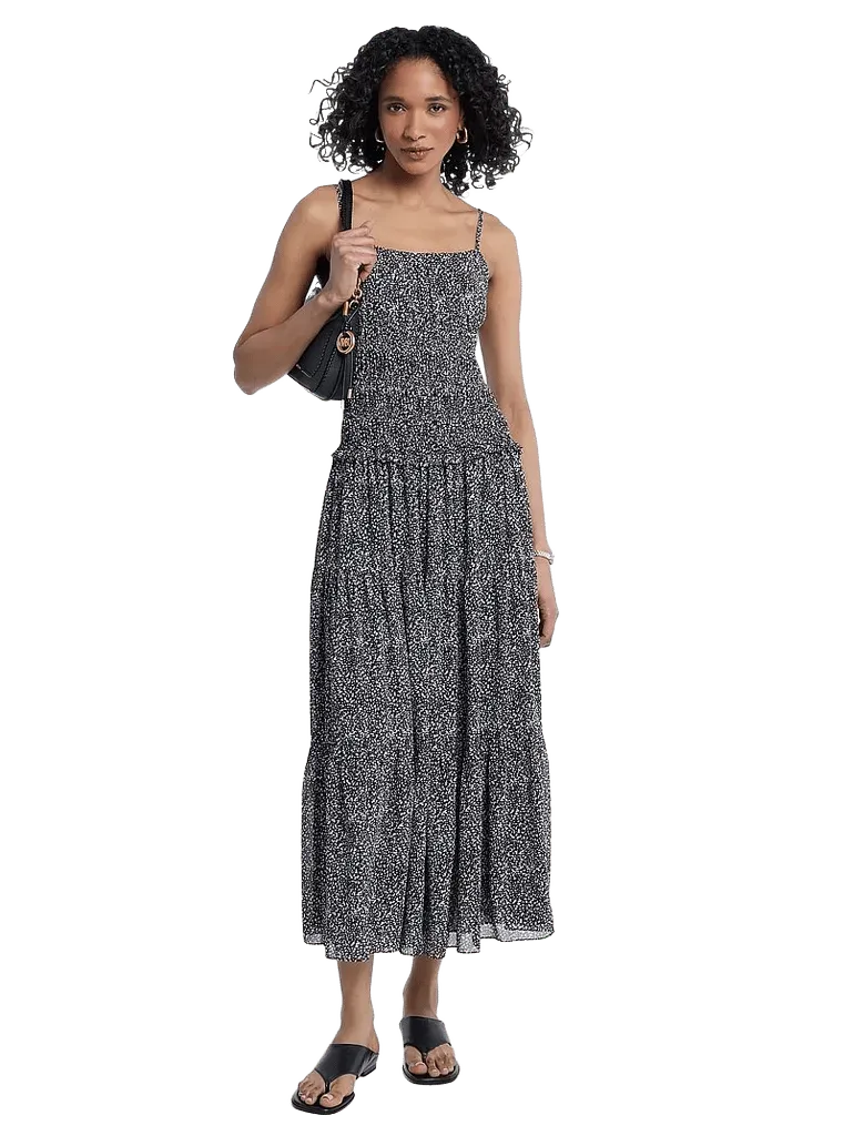 Abstract Print Georgette Smocked Dress