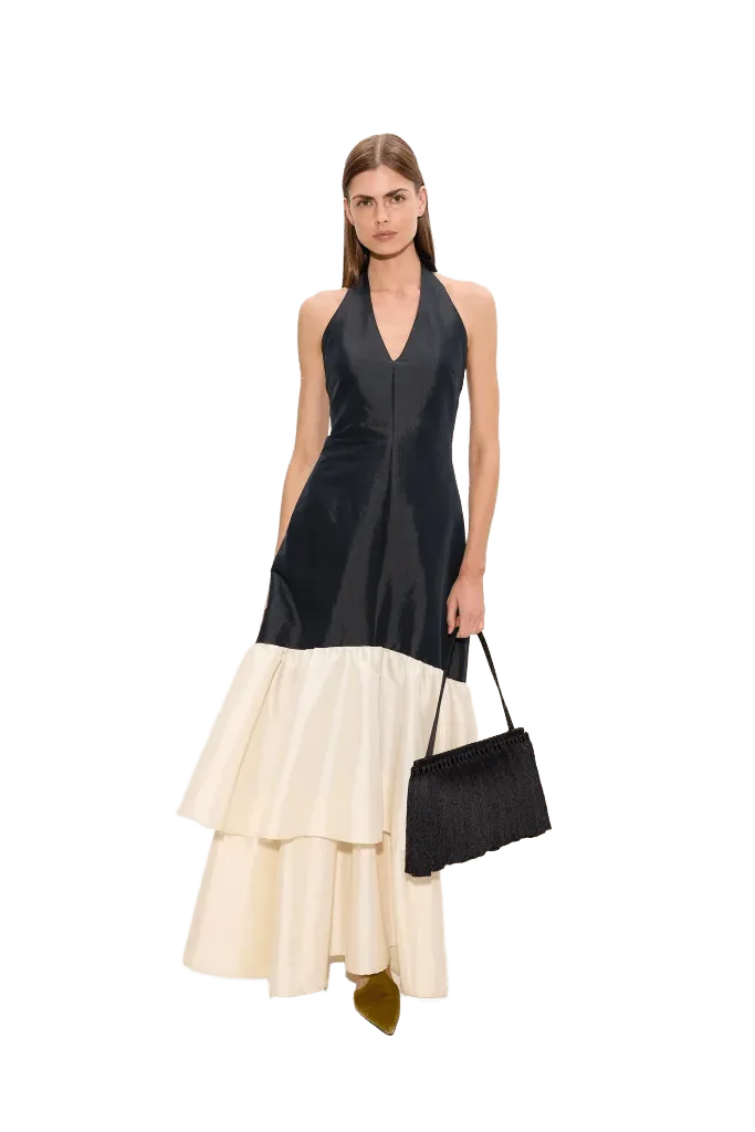 Magnolia Taffeta Halter Dress In Black/Bone