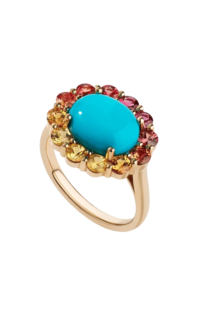 14k Yellow Gold Turquoise Sunset Ring