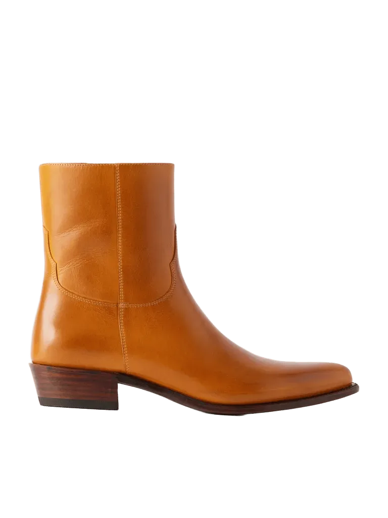 Paneled leather ankle boots