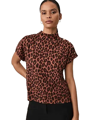 Animal Print Button Mock Neck Top