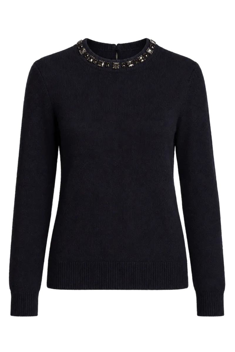 Gem-Embellished Wool & Cashmere-Blend Sweater