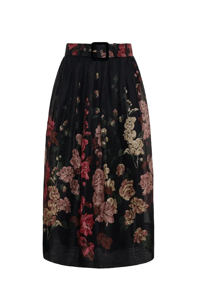 Alba Midi Skirt in Meadows Black