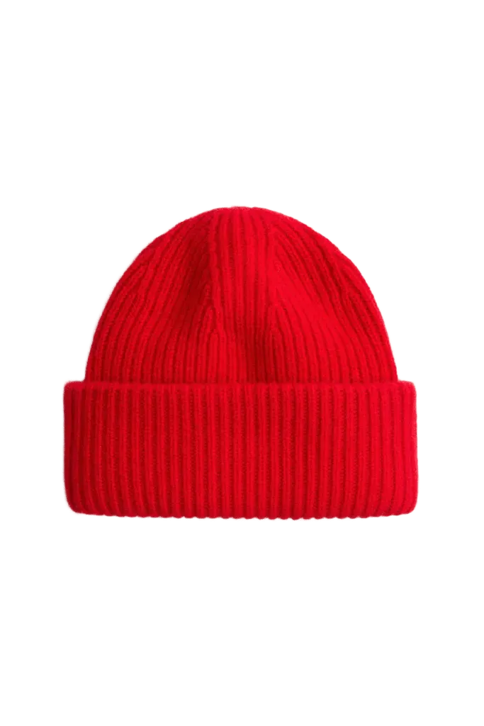 Red Cashmere Ribbed Beanie