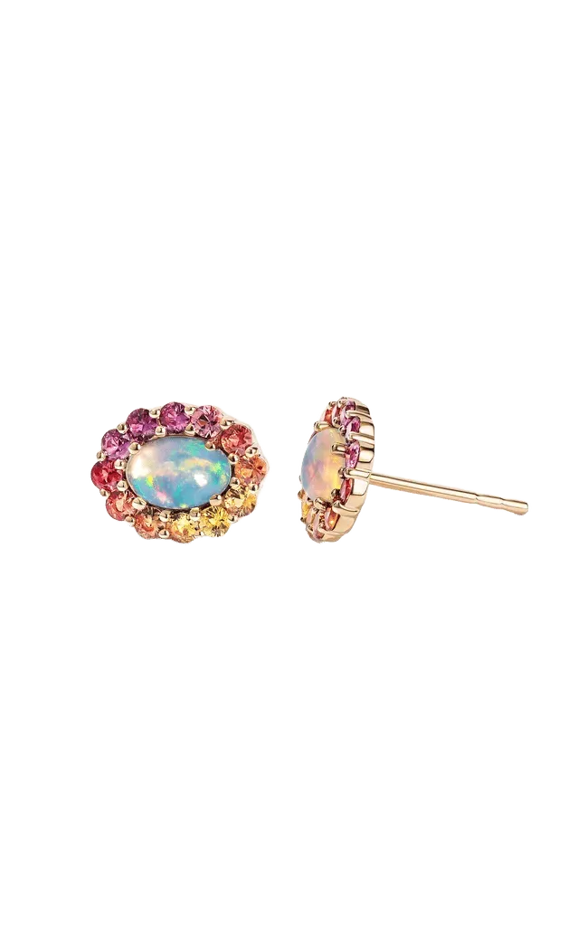 14k Yellow Gold Opal Sunset Stud Earrings