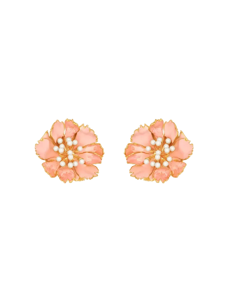 Enamel Carnation Clip-On Earrings