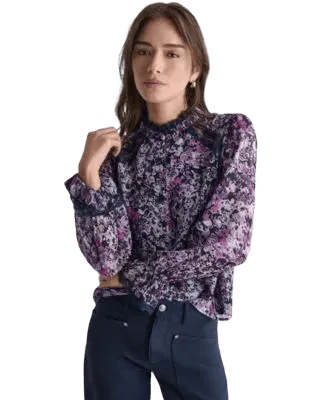 Women's Printed High-Neck Long-Sleeve Top