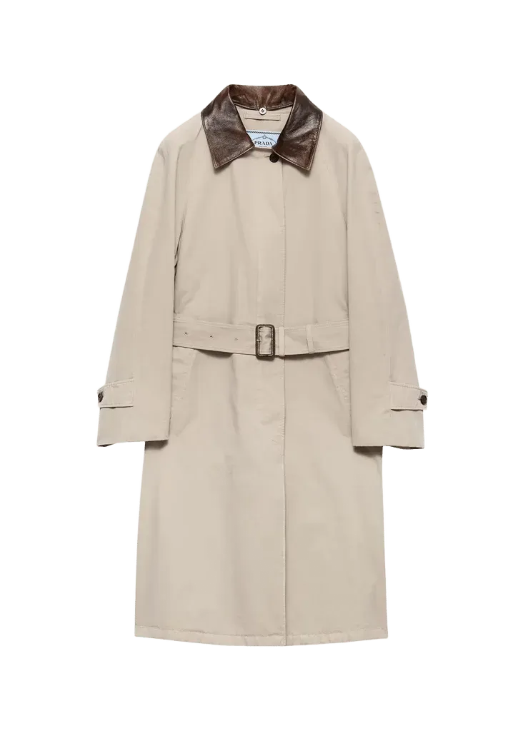 Leather-Trim Cotton Trench Coat