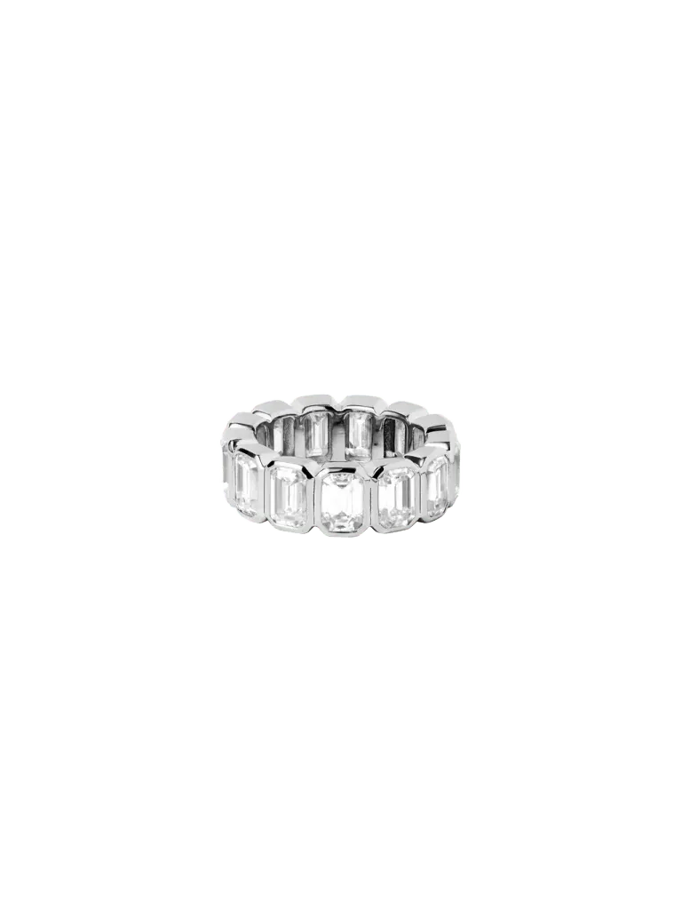 14K EMERALD-CUT BEZEL ETERNITY BAND IN LAB DIAMOND, 14K WHITE GOLD