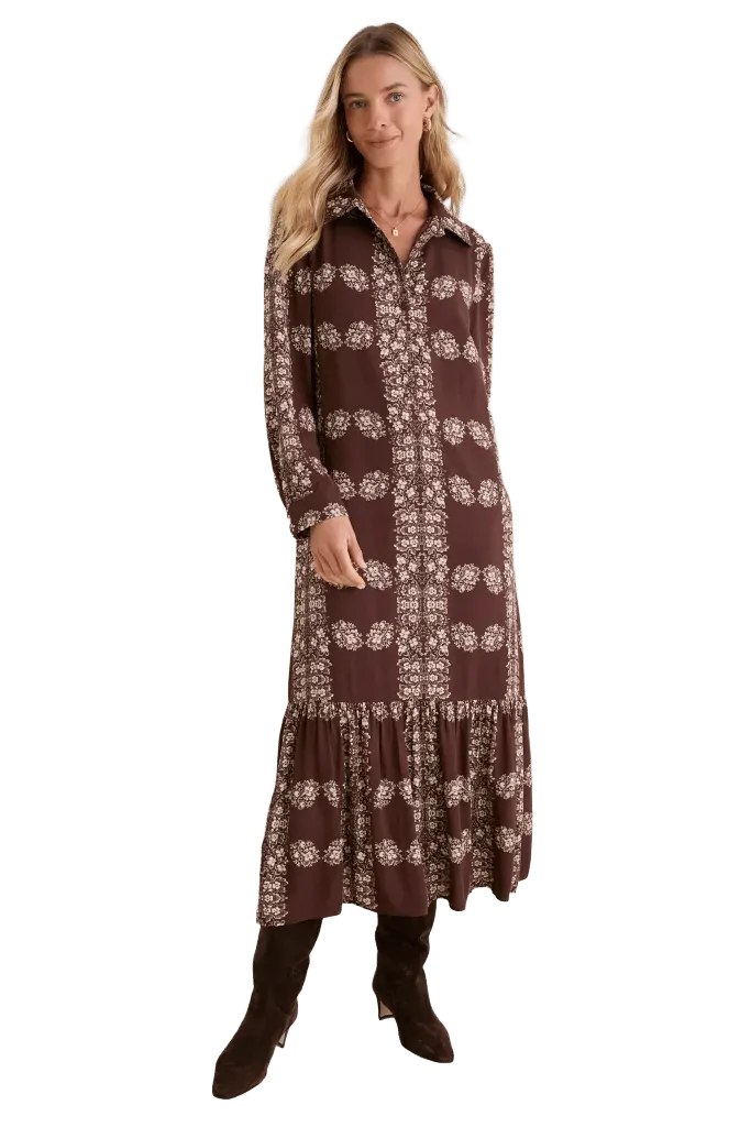 Brown Floral Button Down Miller Maxi Dress