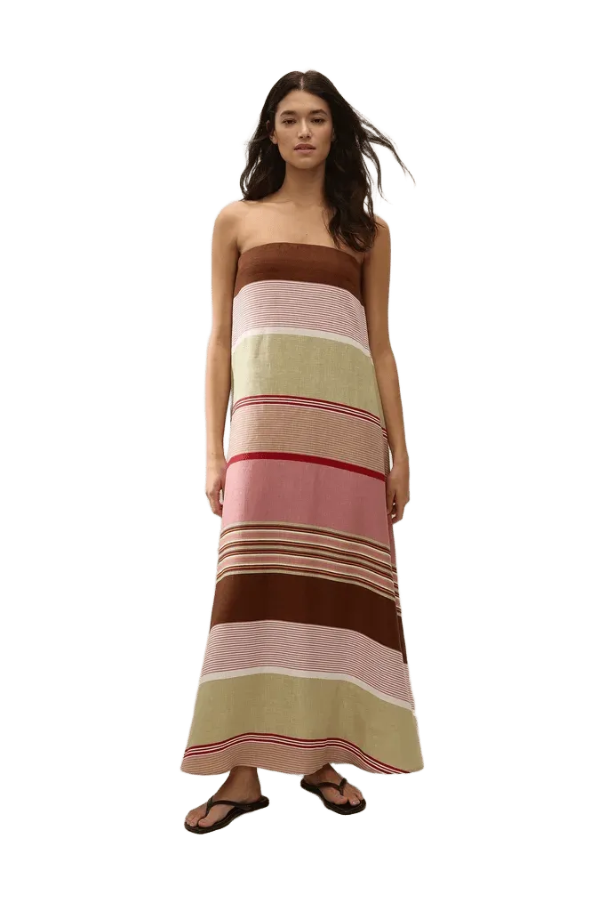 Yolina Maxi Dress Barragan Stripe Dusty Mauve - Final Sale