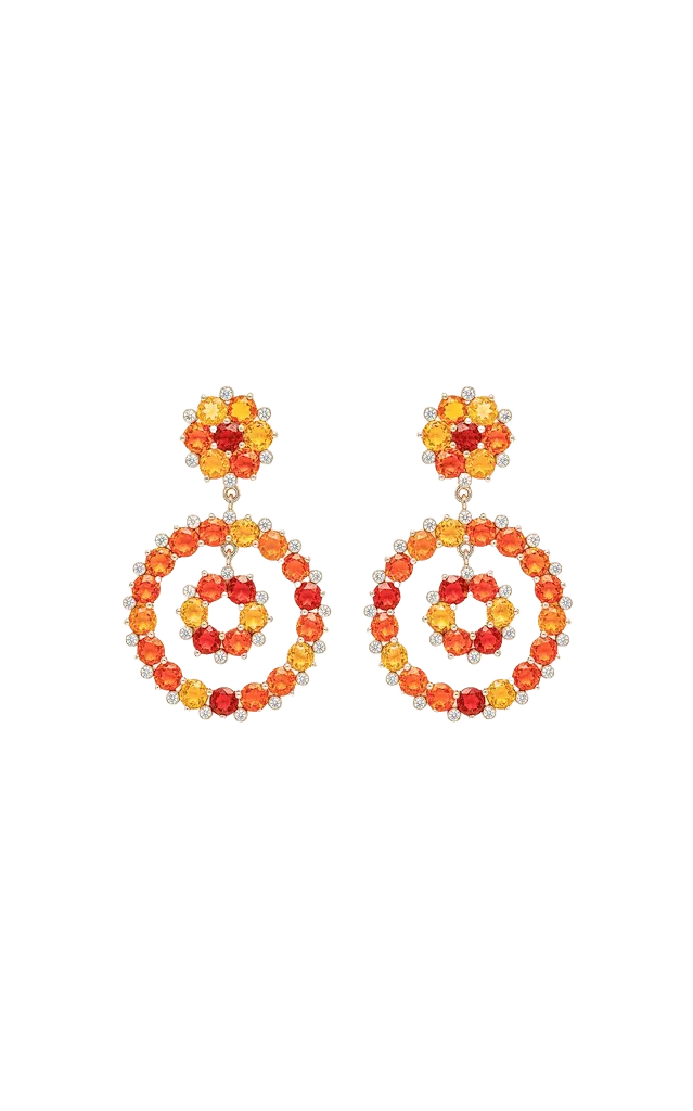 18k Yellow Gold & Orange Happy Flower Earrings