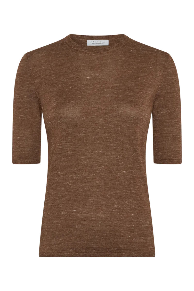Chryse Knit T-Shirt in Chestnut Cashmere Silk with Hemp