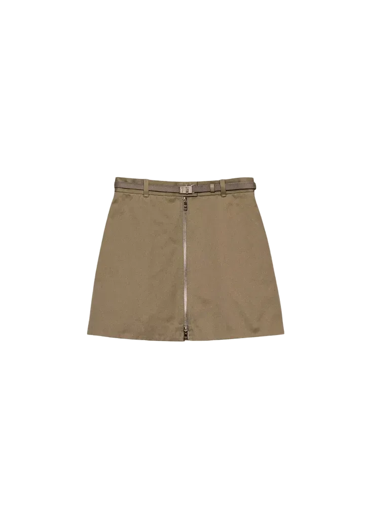 Belted Cotton-Blend Mini Skirt
