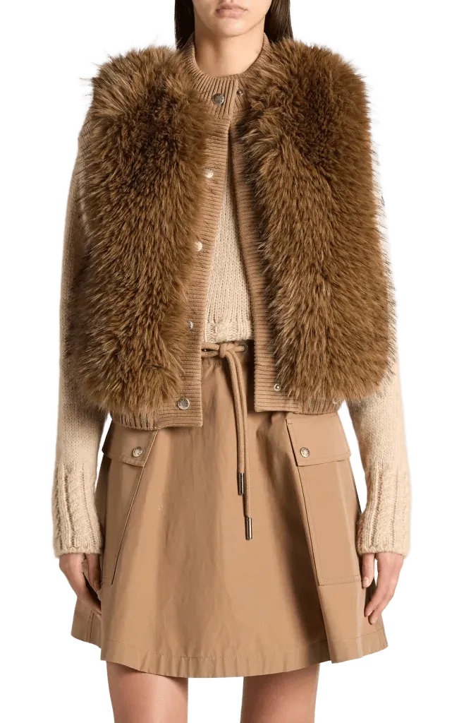 Faux Fur Trim Quilted Vest