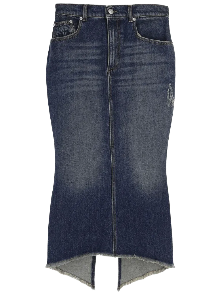 MatièRes FéCales Denim with Frayed Hem Skirt — Navy