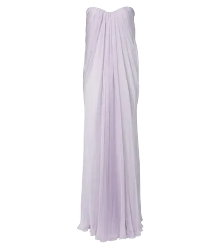 Draped silk chiffon bustier gown