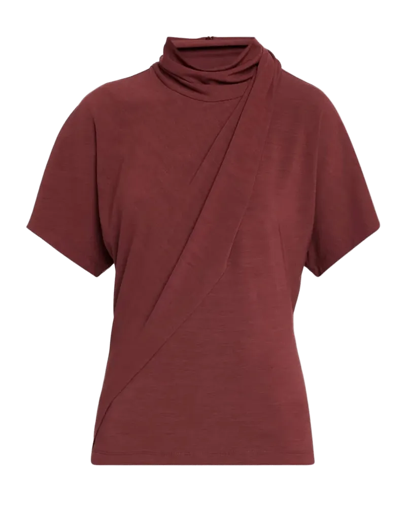 Mock-Neck Draped Jersey Short-Sleeve T-Shirt