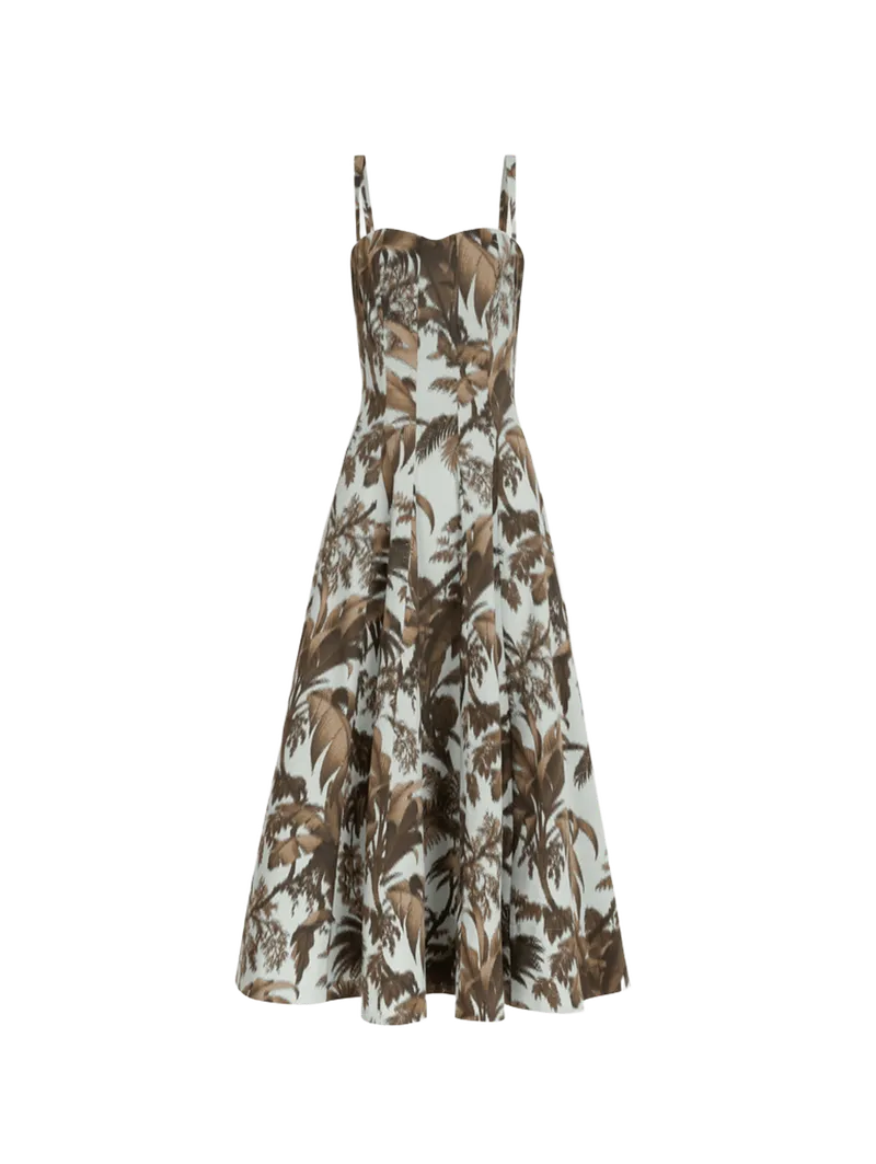 Chiné Palm Leaves Cotton Poplin Dress