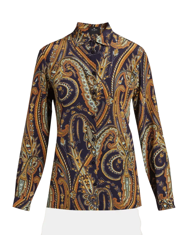Paisley Print Silk Button-Down Shirt