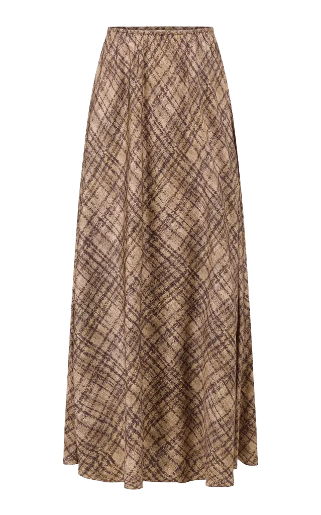Plaid Ombre Silk Maxi Skirt