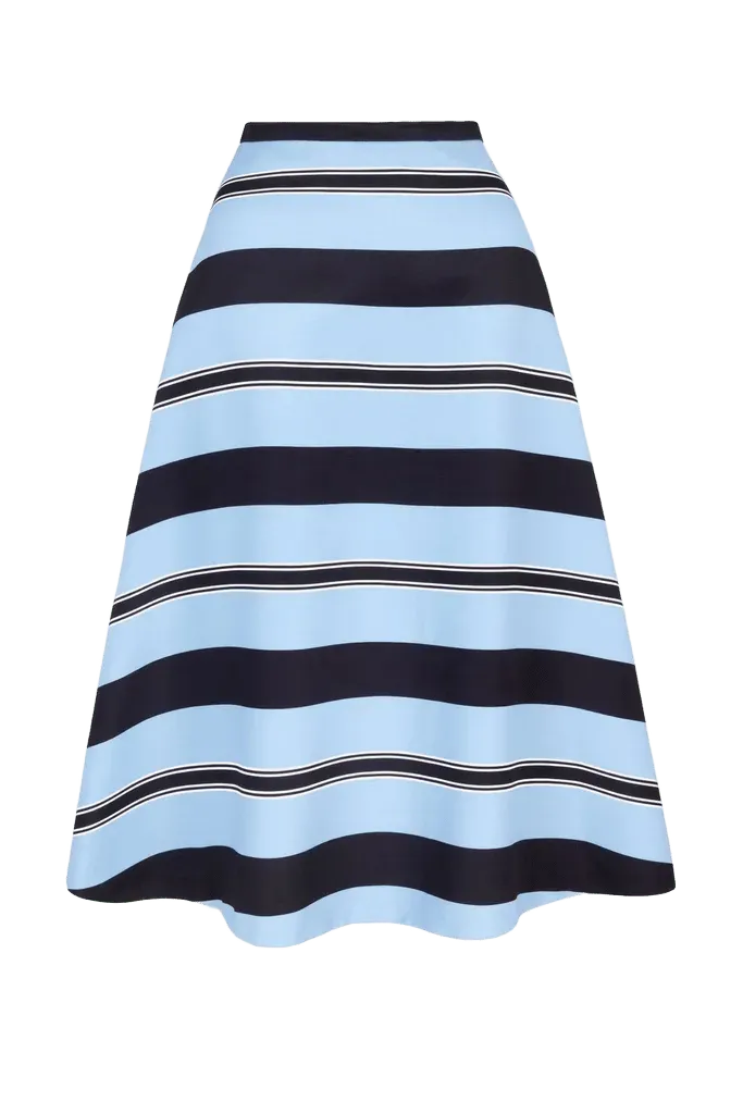 Hallie Skirt in Blue & Black Stripe Taffeta Faille