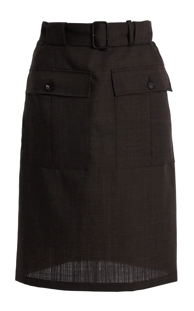 Wool-Linen Utility Knee Skirt