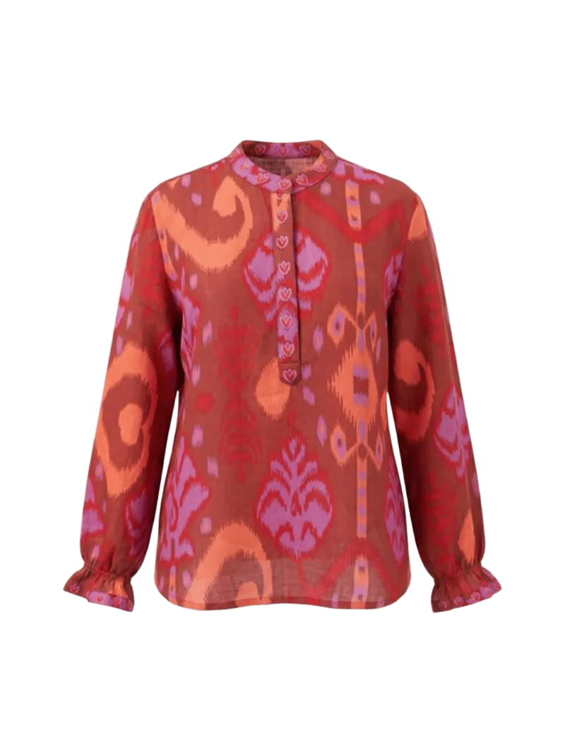 Broom Blouse in Ikat Brown/Purple