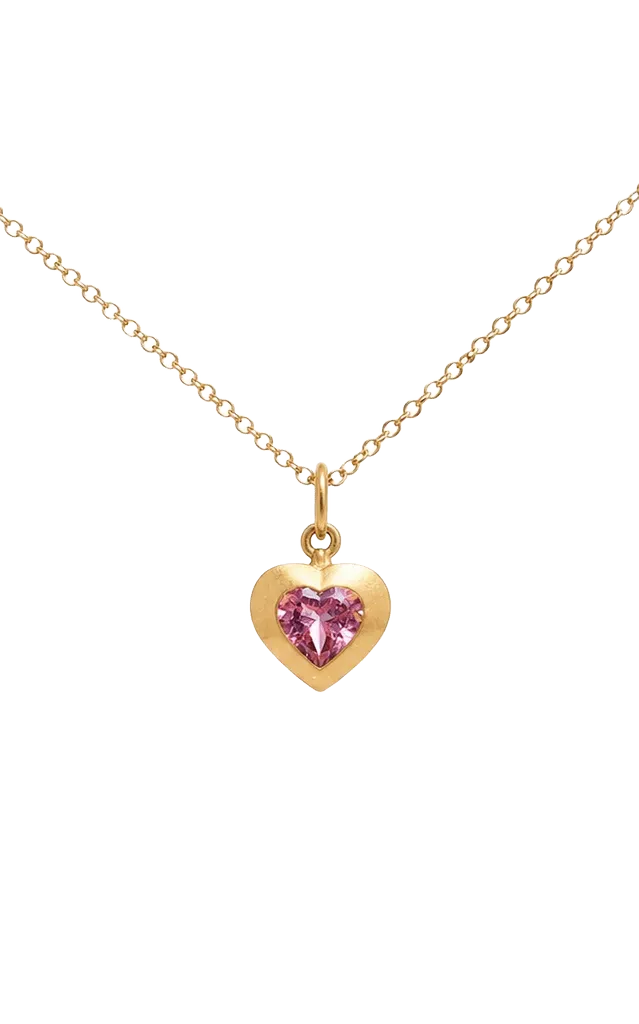 18K Yellow Gold Duomo Pink Tourmaline Heart Necklace