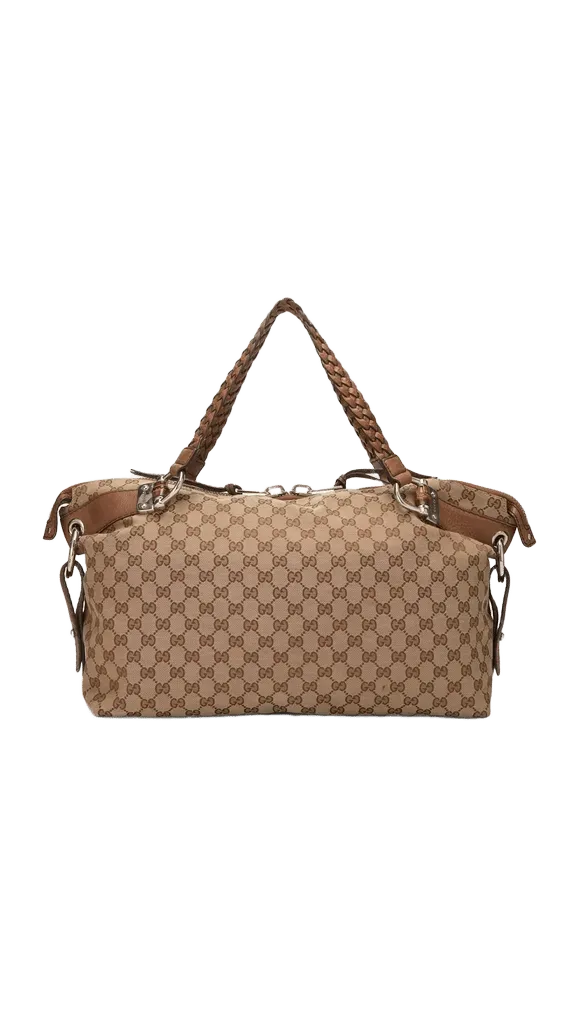 Gucci Brown Canvas Bamboo Braided Large Handbag
