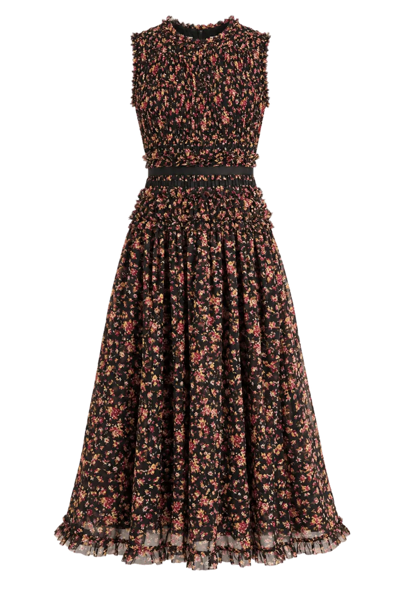 Noir Mille-Fleur Etta Sleeveless Silk Dress