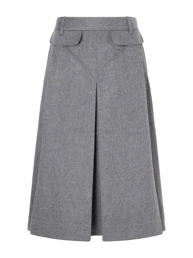 Brushed pleated virgin wool and cashmere-blend midi skirt