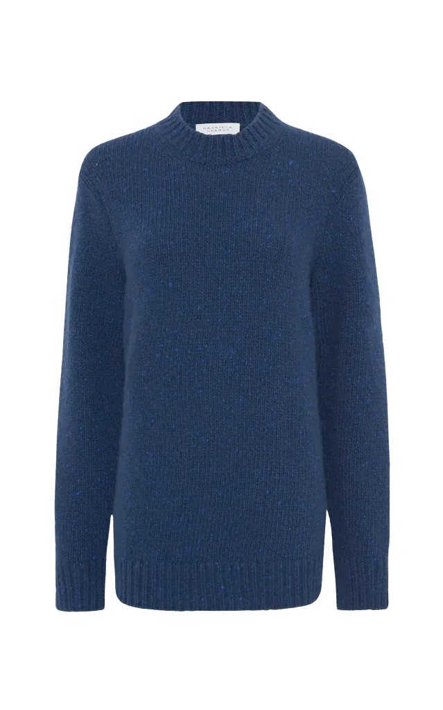 Alfie Knit Sweater in Electric Navy Speckled Aran Cashmere