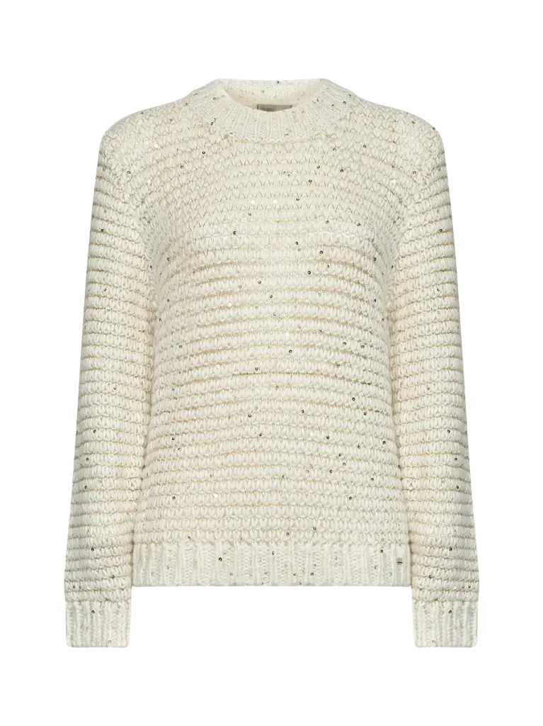 Herno Sequin-Embroidered Alpaca-Blend Corn-Stitch Sweater — White