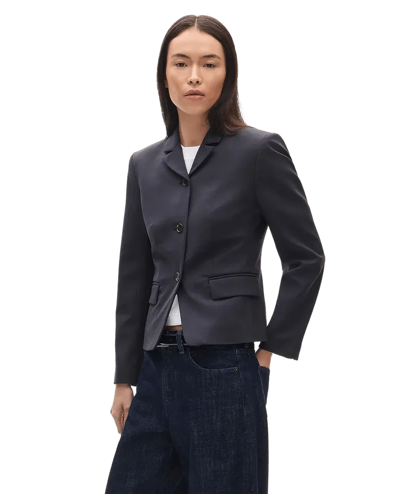 High-button blazer in lightspun wool blend