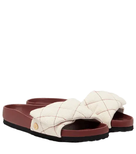 Sylt leather-trimmed quilted canvas slides
