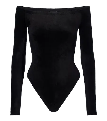 Off-shoulder velvet bodysuit