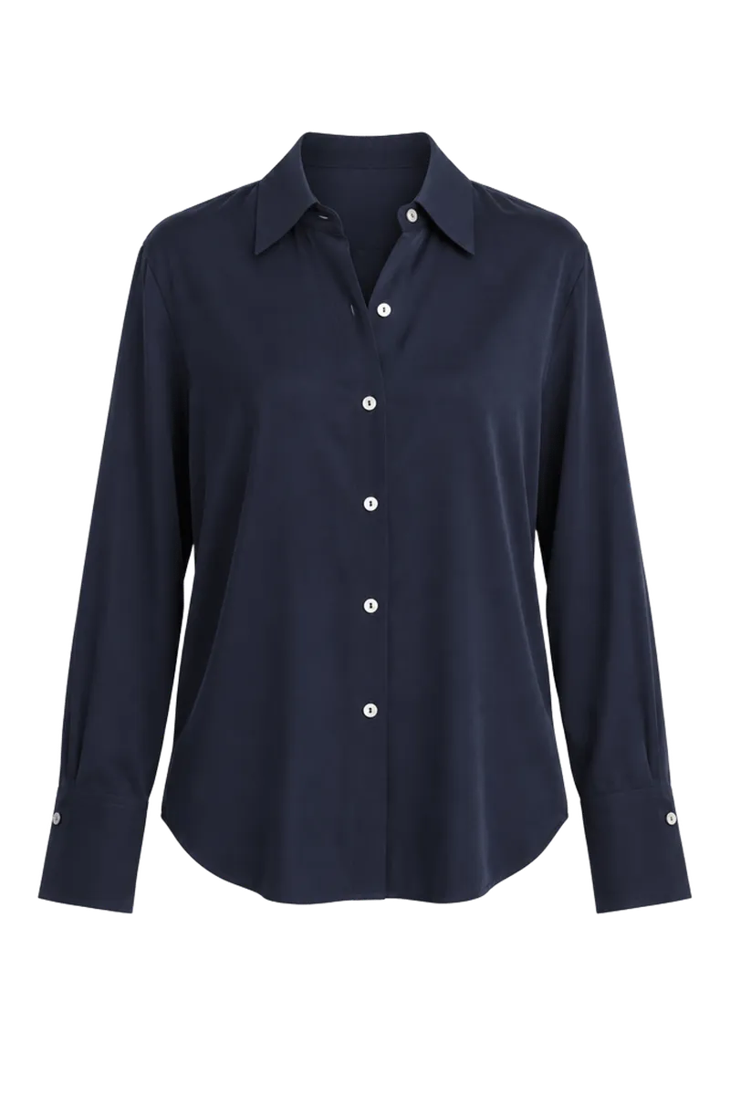 Stretch-Silk Button-Front Blouse
