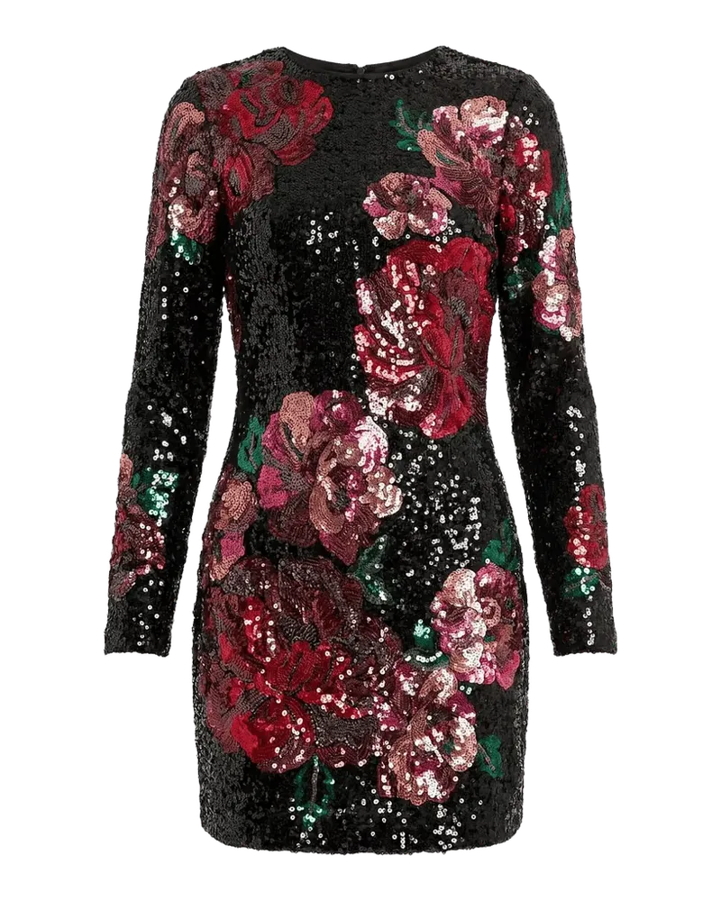 Sequin Floral Long-Sleeve Fitted Mini Dress